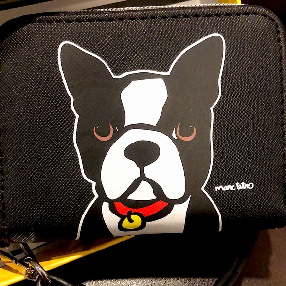 K MARC TETRO Red Bull Dog or Black Bull Dog Saffiano Leather Full Zip Wristlet - Picture 7 of 17